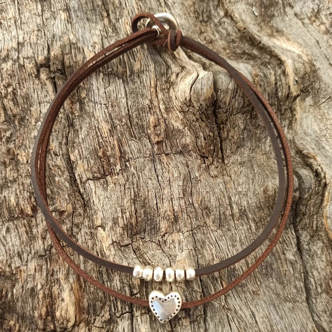 Brehn | Geschichtete Lederherz Choker-Halskette