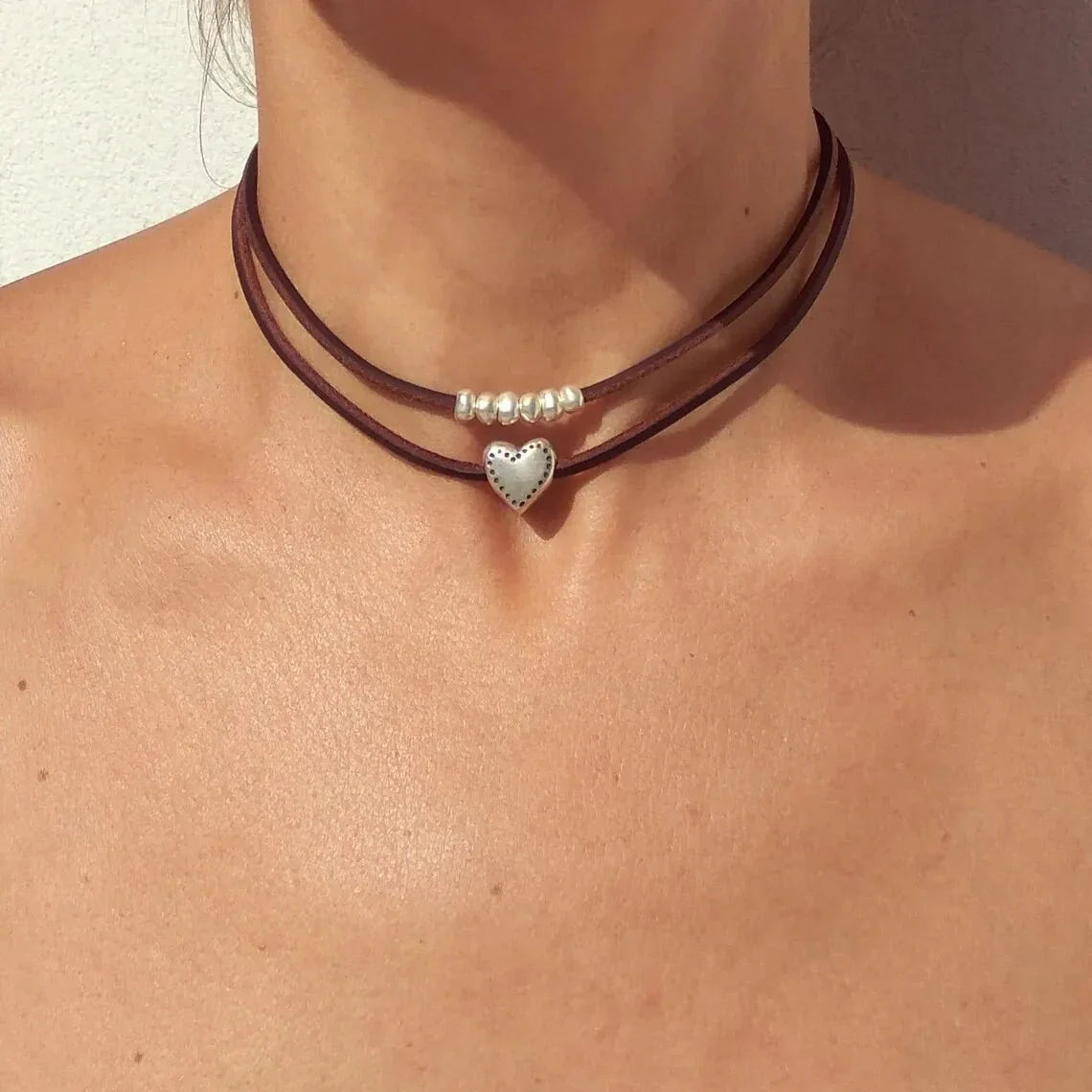Brehn | Geschichtete Lederherz Choker-Halskette