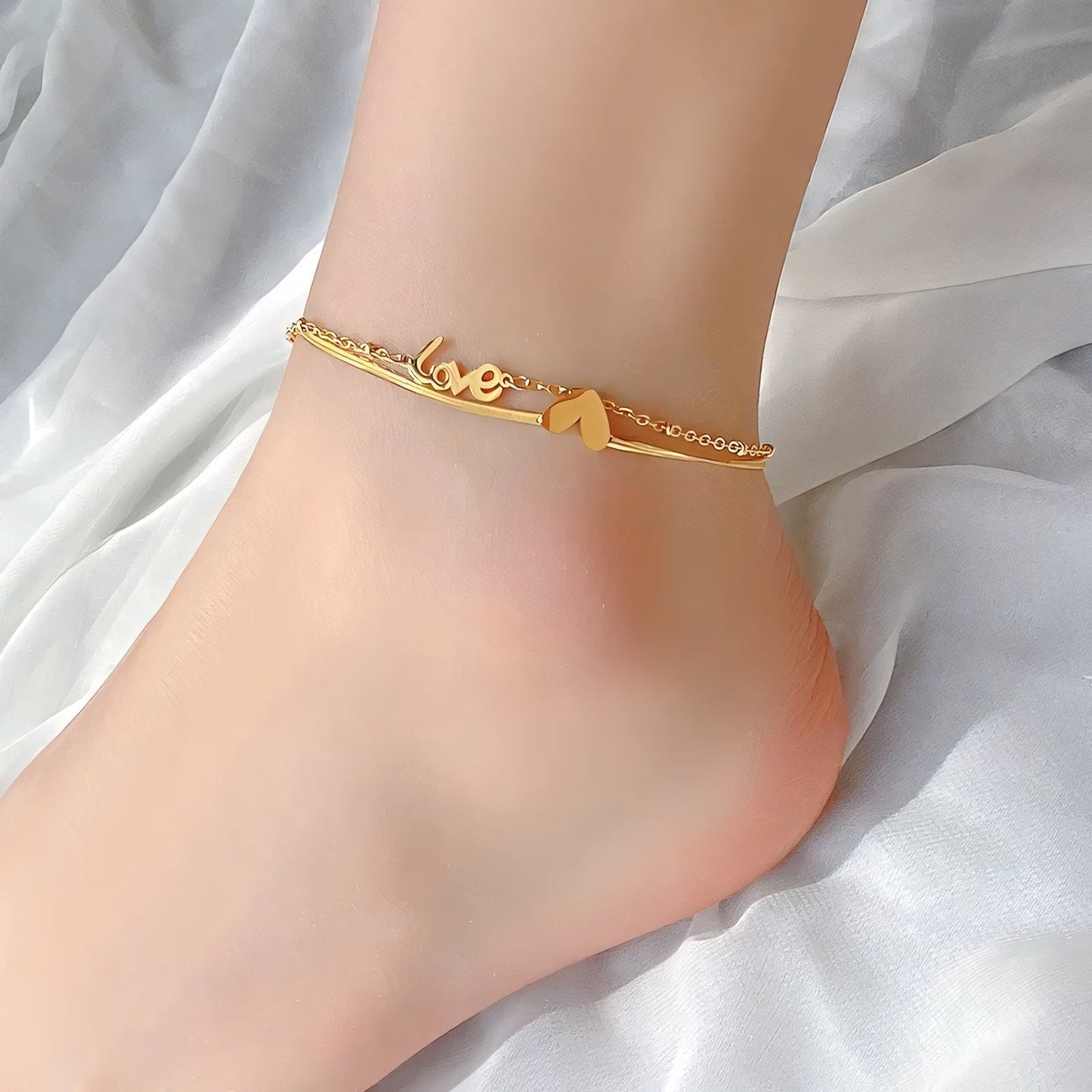 Brehn | Geschichtete Liebe Herz Goldene Fußkette