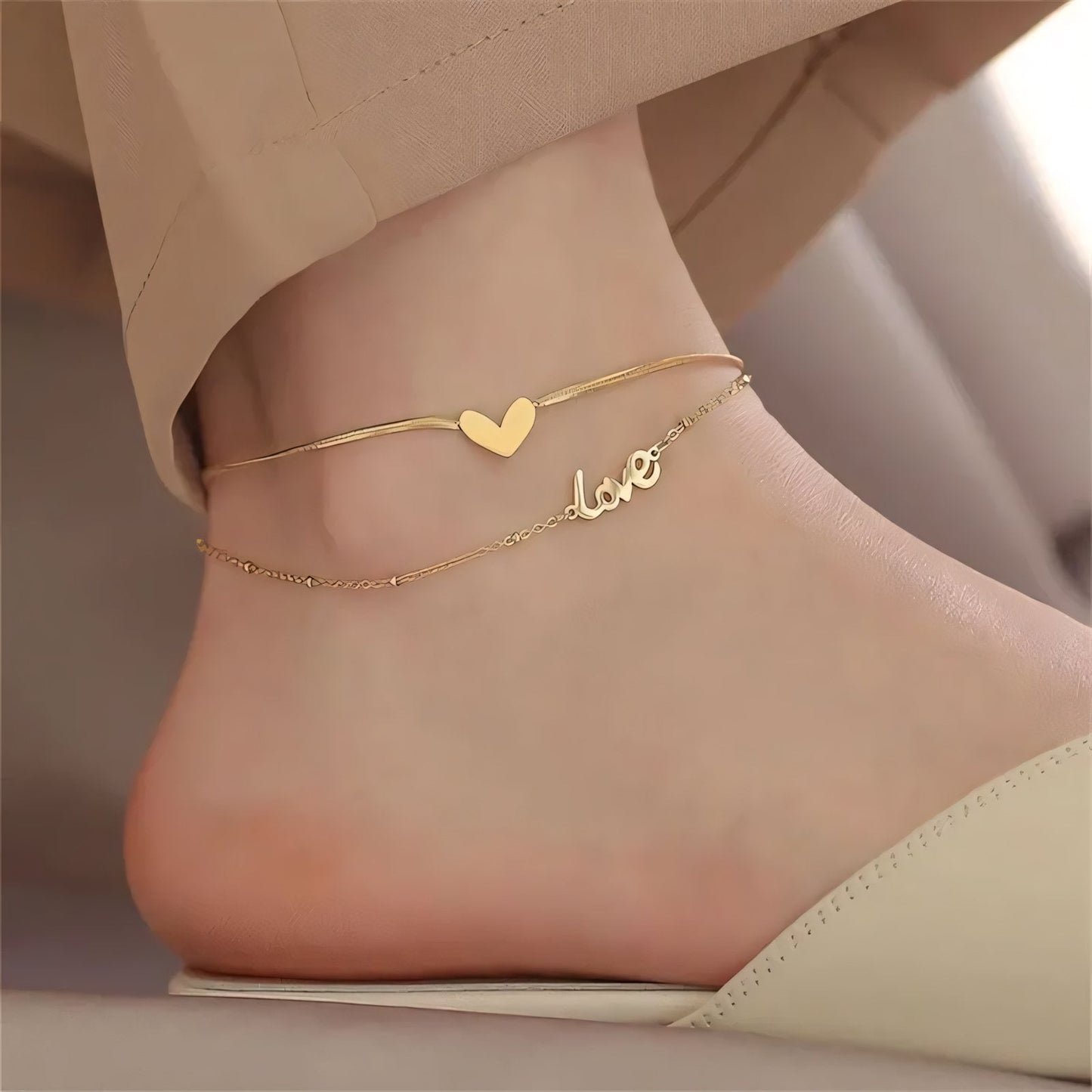 Brehn | Geschichtete Liebe Herz Goldene Fußkette