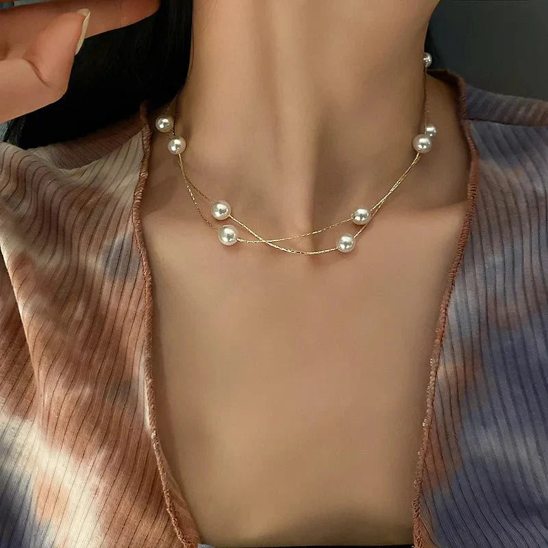 Brehn | Geschichtete Perlen Klassische Choker Halskette