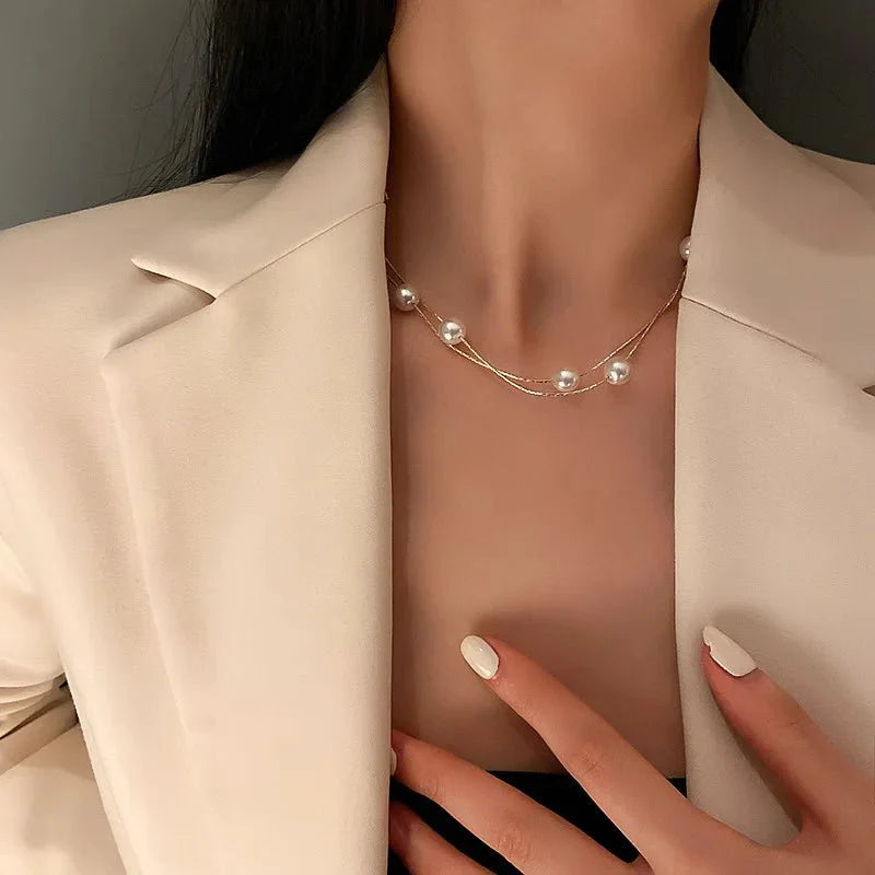 Brehn | Geschichtete Perlen Klassische Choker Halskette