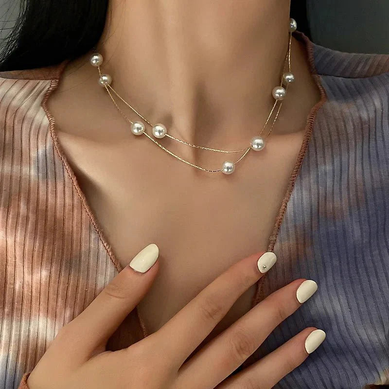 Brehn | Geschichtete Perlen Klassische Choker Halskette