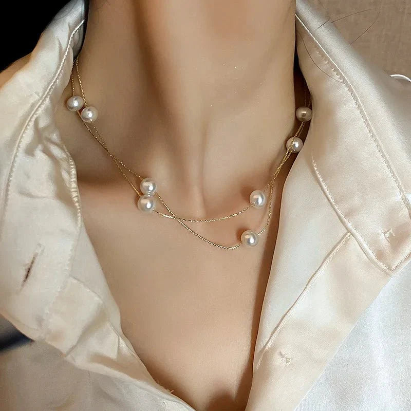 Brehn | Geschichtete Perlen Klassische Choker Halskette