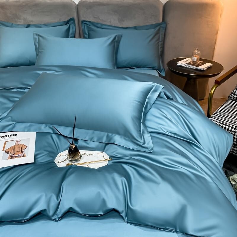 Hellblaues Superheld 1000 TC Bettbezug-Set – ultra-weiche ägyptische Baumwolle mit Satin-Finish | Brehn