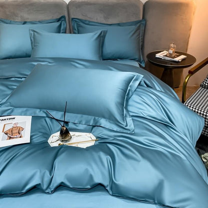 Hellblaues Superheld 1000 TC Bettbezug-Set – ultra-weiche ägyptische Baumwolle mit Satin-Finish | Brehn