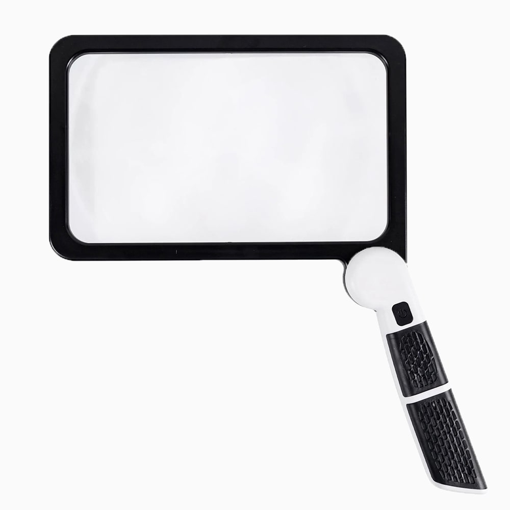 Brehn | Vollseiten Handheld Lupe – 5X Vergrößerung, LED beleuchtete Lupe mit 3 Modi, ideal zum Lesen von Büchern und für Senioren