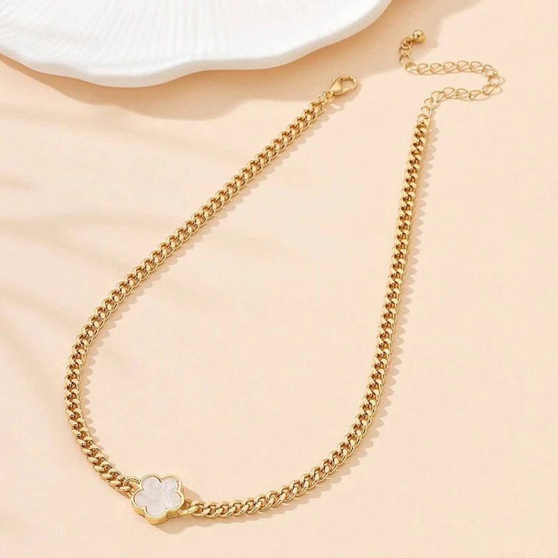 Brehn | Glücks-Klee Cuban Chain Halsketten- und Armband-Set