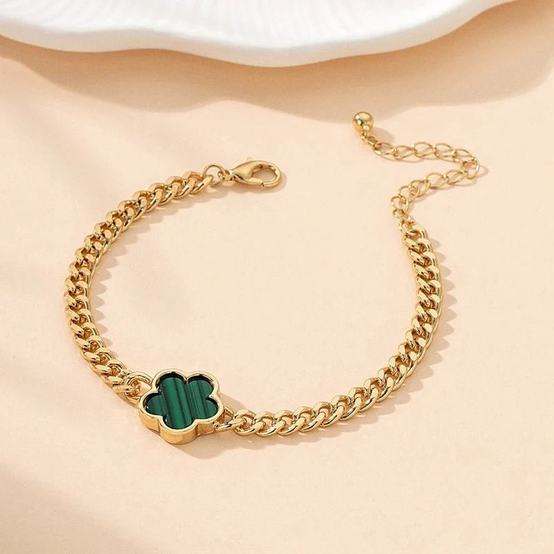Brehn | Glücks-Klee Cuban Chain Halsketten- und Armband-Set