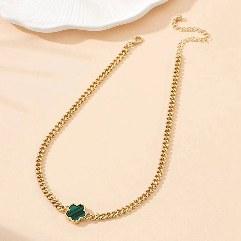 Brehn | Glücks-Klee Cuban Chain Halsketten- und Armband-Set