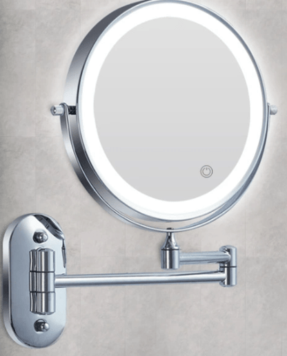 LED-Kosmetikspiegel Wandmontage – doppelseitig 5-fach & 1-fach Vergrößerung, Edelstahl, 3 Lichtfarben dimmbar, Akku mit USB-C, Touch-Steuerung