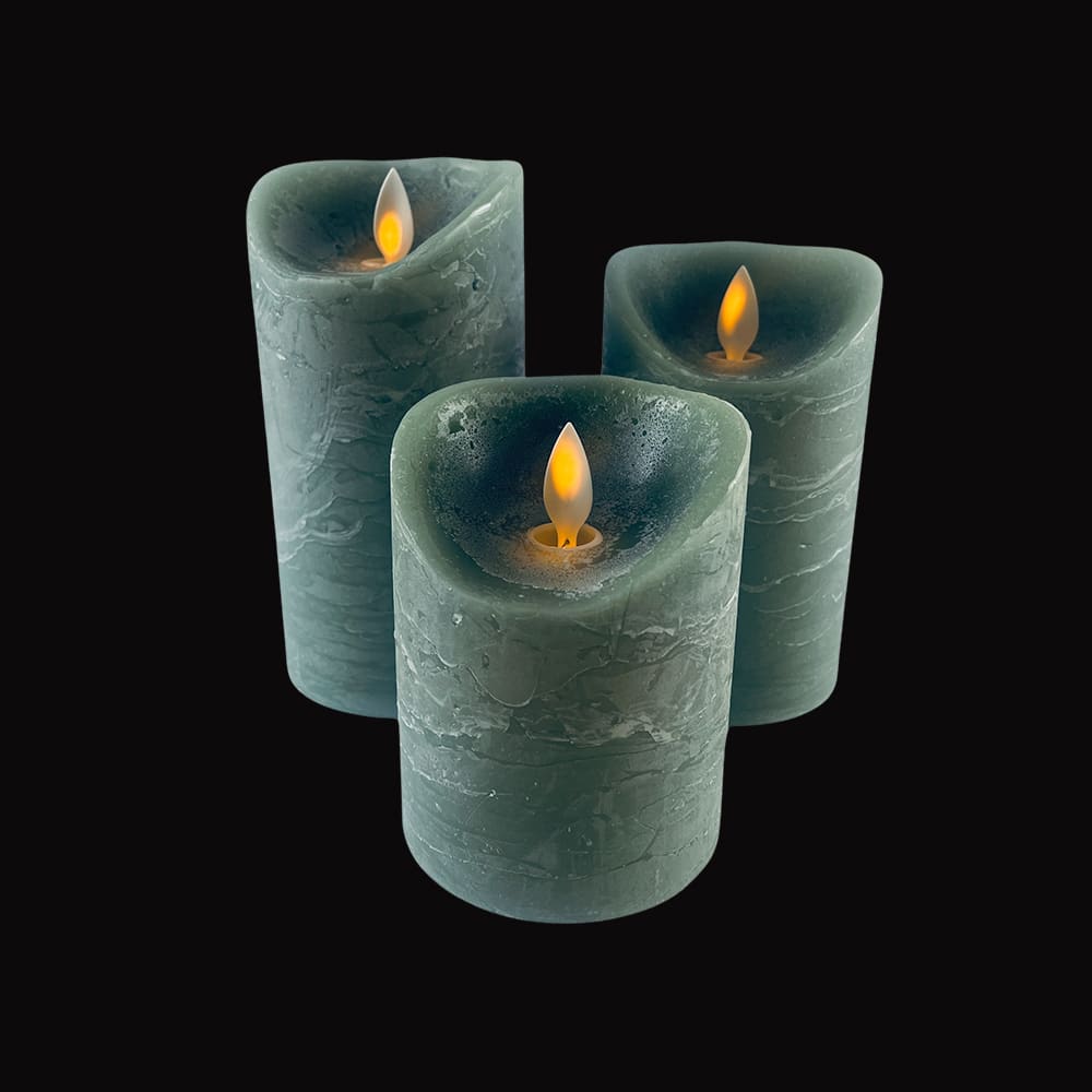 LED-Kerze - rustikal - 3 Stück - 10/12,5/15 cm - mit 3D-Flamme - (verschiedene Farben) | Brehn