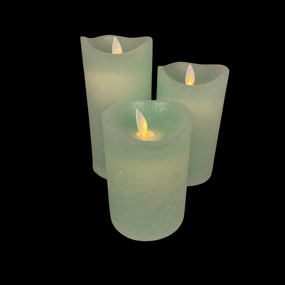 LED-Kerze - rustikal - 3 Stück - 10/12,5/15 cm - mit 3D-Flamme - (verschiedene Farben) | Brehn