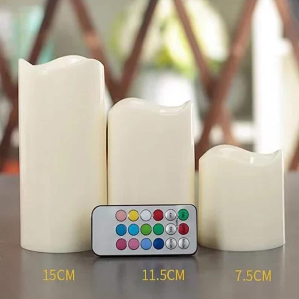 LED-Kerzen - 3 Stück - 7,5/11,5/15 cm - mit Fernbedienung - mit Farbwechsel | Brehn