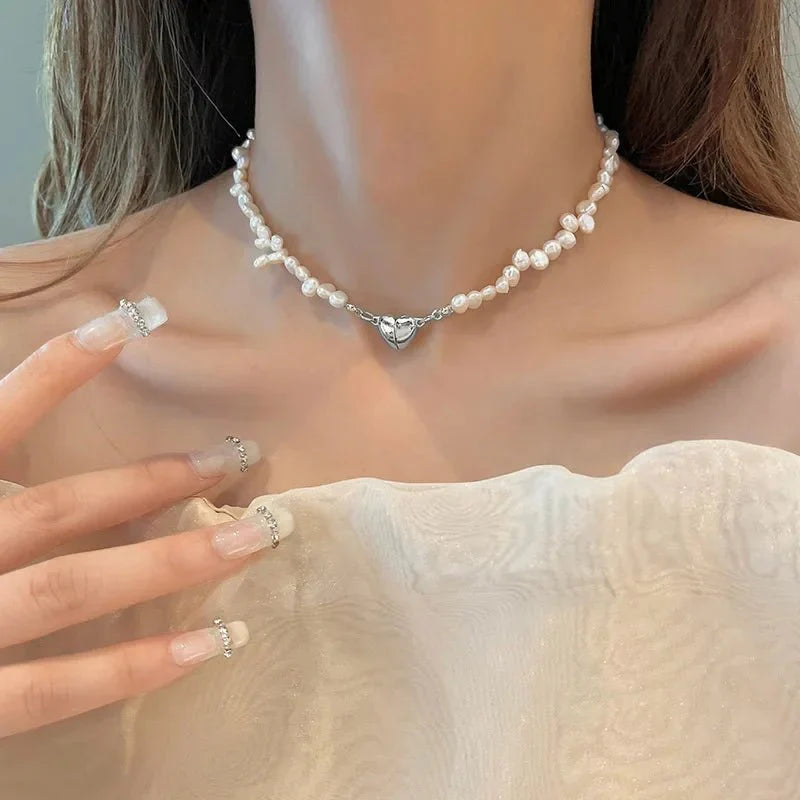 Brehn | Magnetische Herz Perlen Choker Halskette und Armband