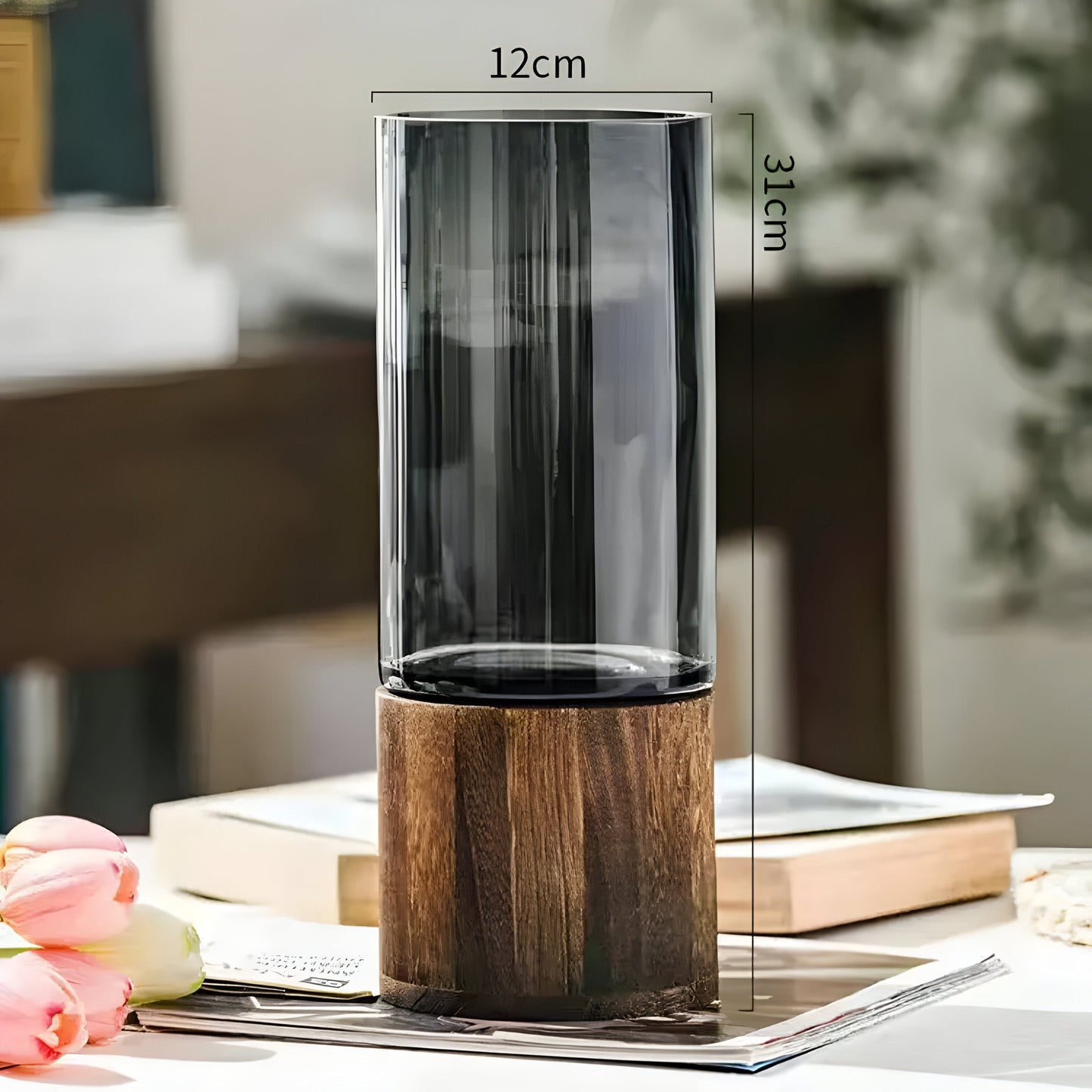 TranquilBrehnoom Vase – Europäische Hydroponik-Vase aus Holz und Glas