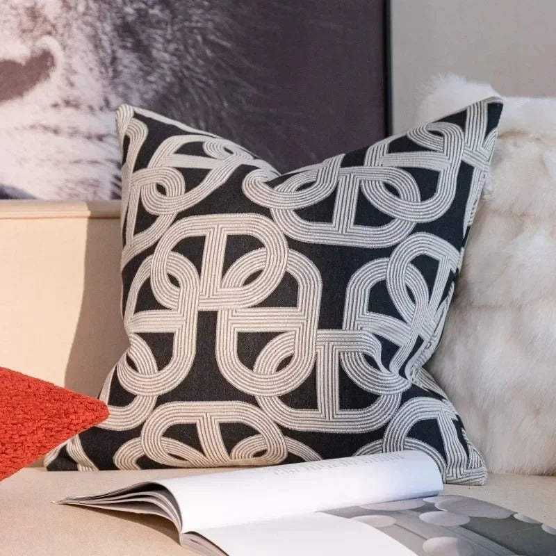 Brehn | VelvetGlow Kissenbezug - Beidseitiger geometrischer Kissenbezug aus luxuriösem Jacquard