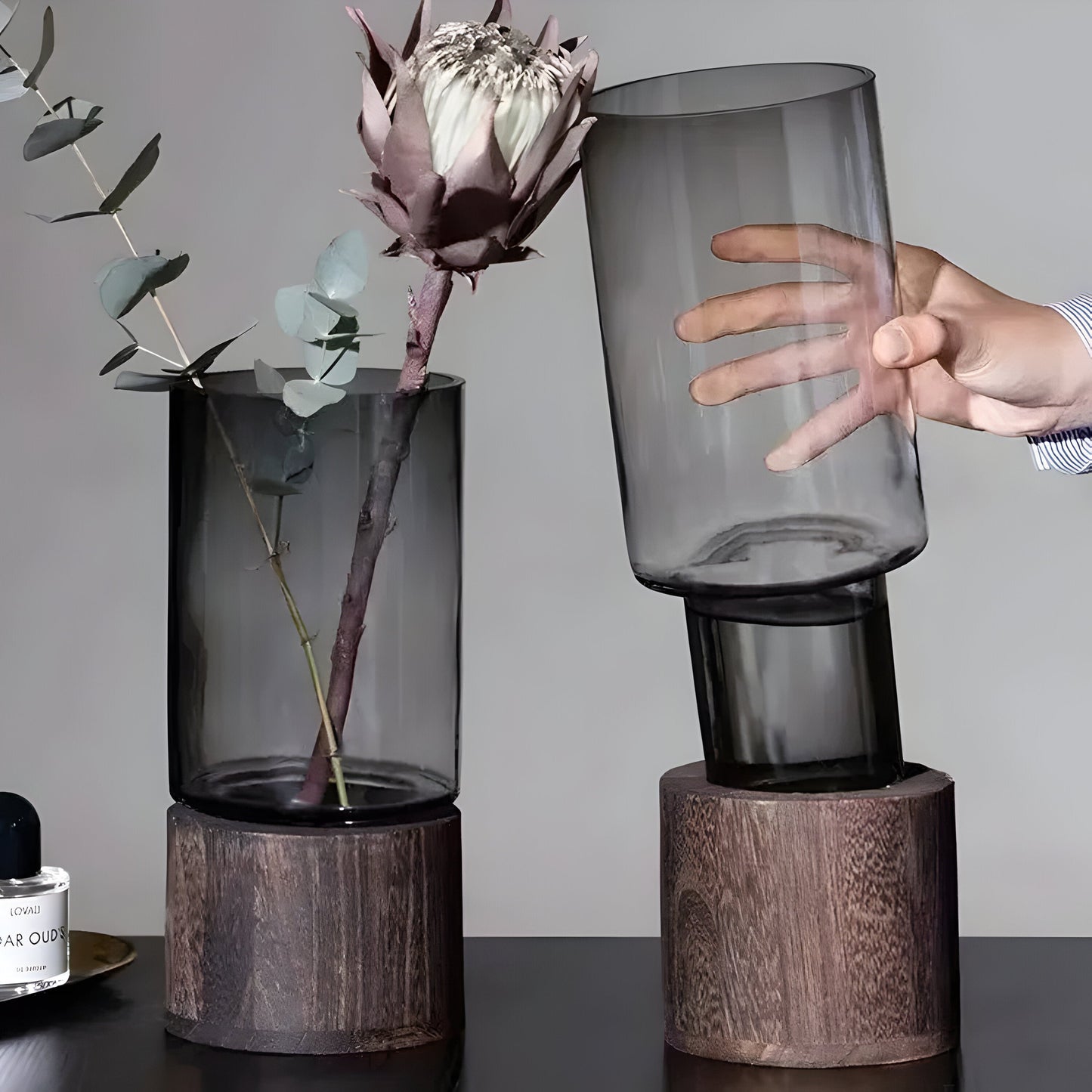 TranquilBrehnoom Vase – Europäische Hydroponik-Vase aus Holz und Glas