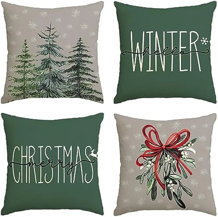 Brehn | MerryCushion – Grüner Kissenbezug mit festlichem Weihnachtsdruck 45x45 cm