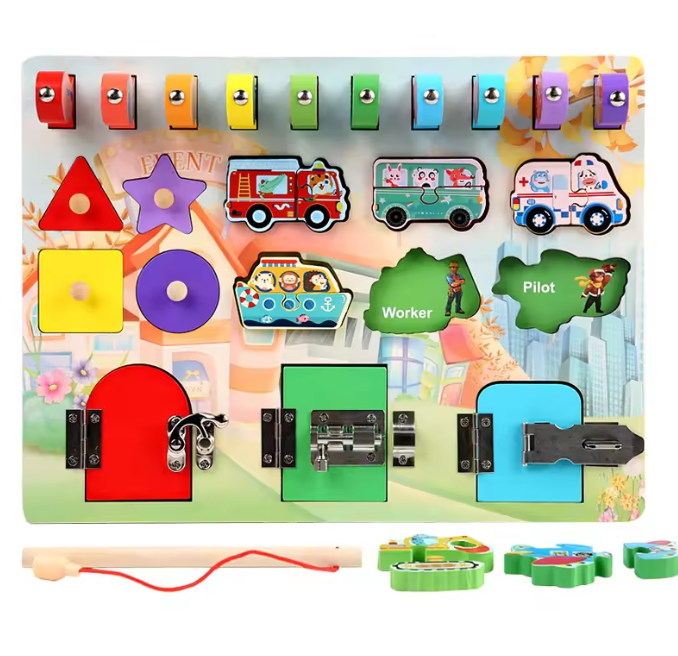 Brehn | Montessori Busy Board Puzzle – Frühe Bildung Schlüssel Schloss Spielzeug zum Entriegeln für Jungen und Mädchen