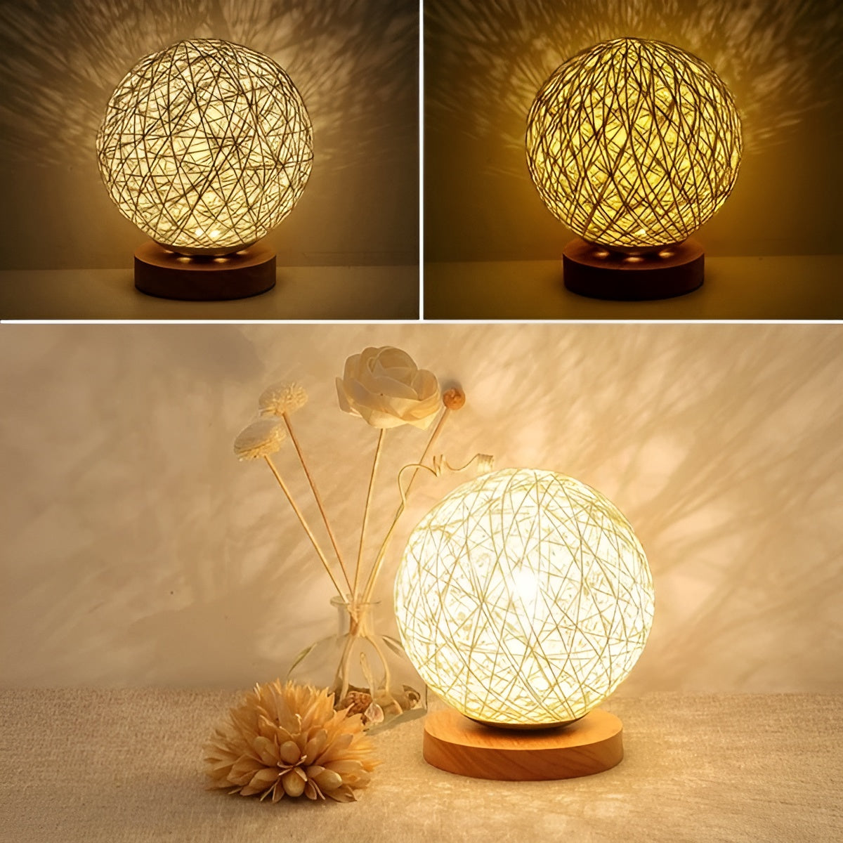 TwineGlow Licht - Moderne USB aufladbare Rattan Tischlampe | Brehn