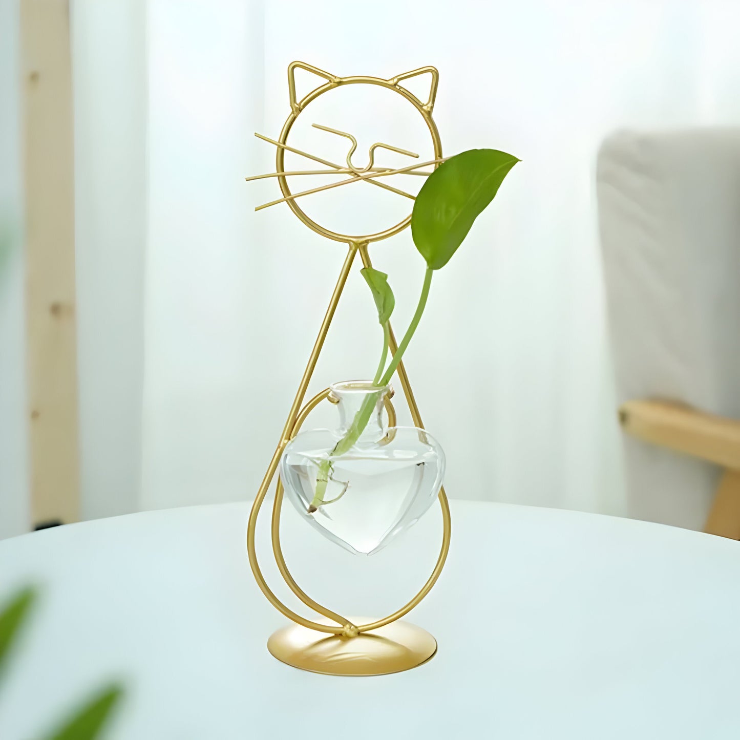 AquaPurr Vase - Hydroponische Glas Herzvase mit katzenförmigem Halter | Brehn