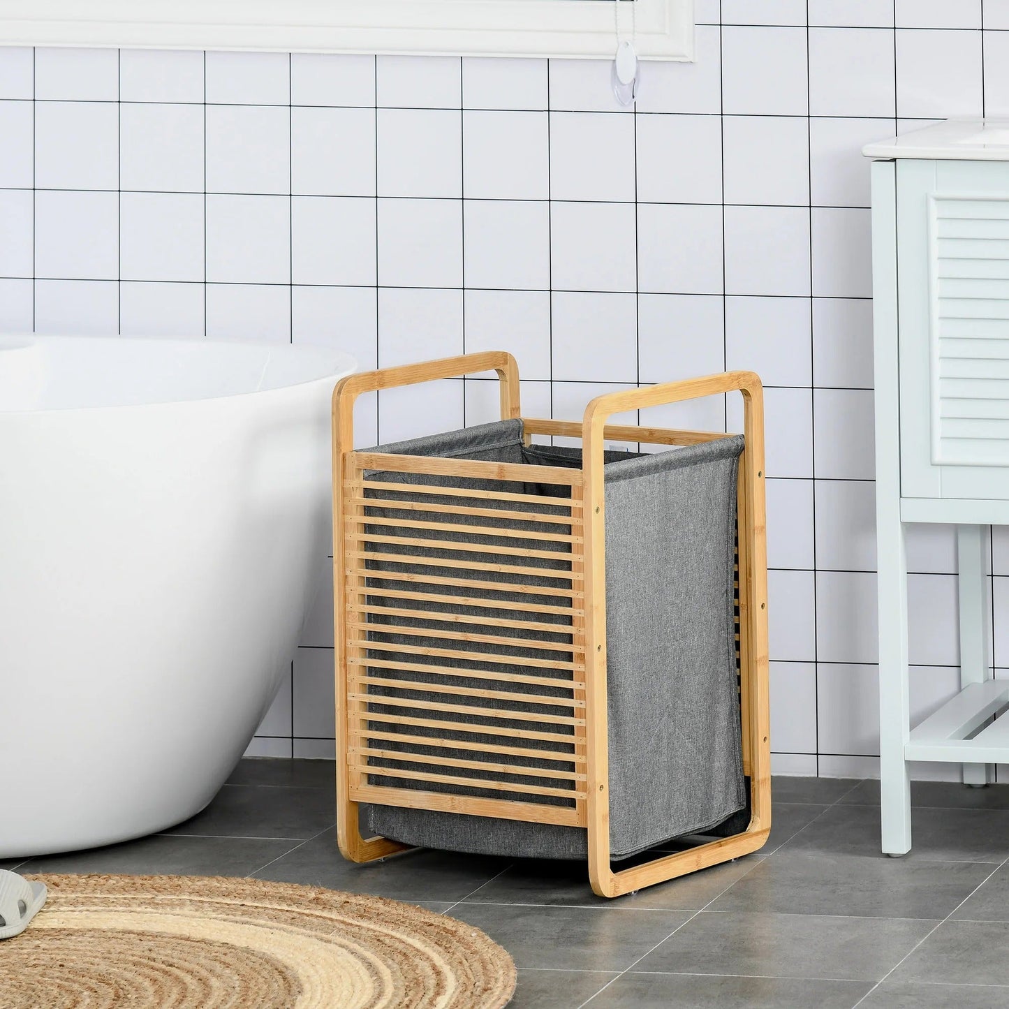 PureWeave Korb – Tragbarer Wäschekorb aus Bambus mit Deckel | Brehn