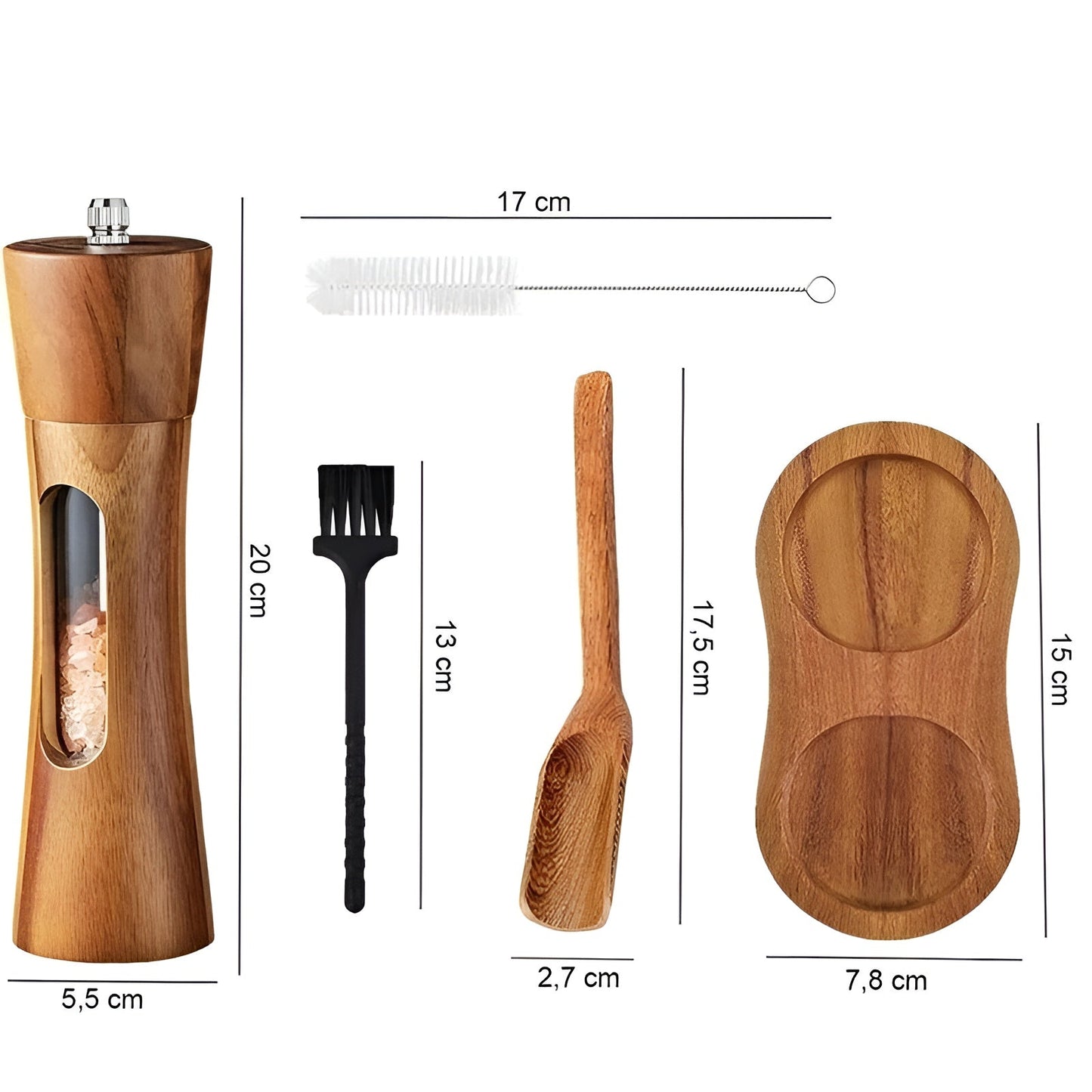 Manuelle Salz- und Pfeffermühlen – Holzdesign mit akrylfenster | Set aus 2 Mühlen | Brehn