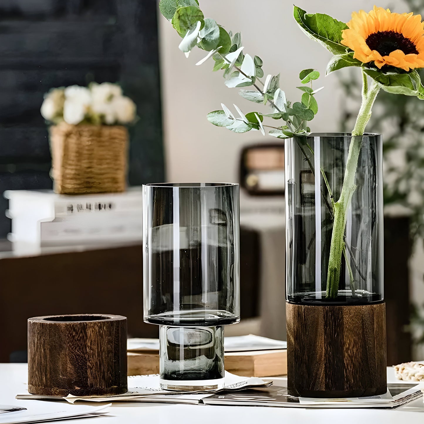 TranquilBrehnoom Vase – Europäische Hydroponik-Vase aus Holz und Glas