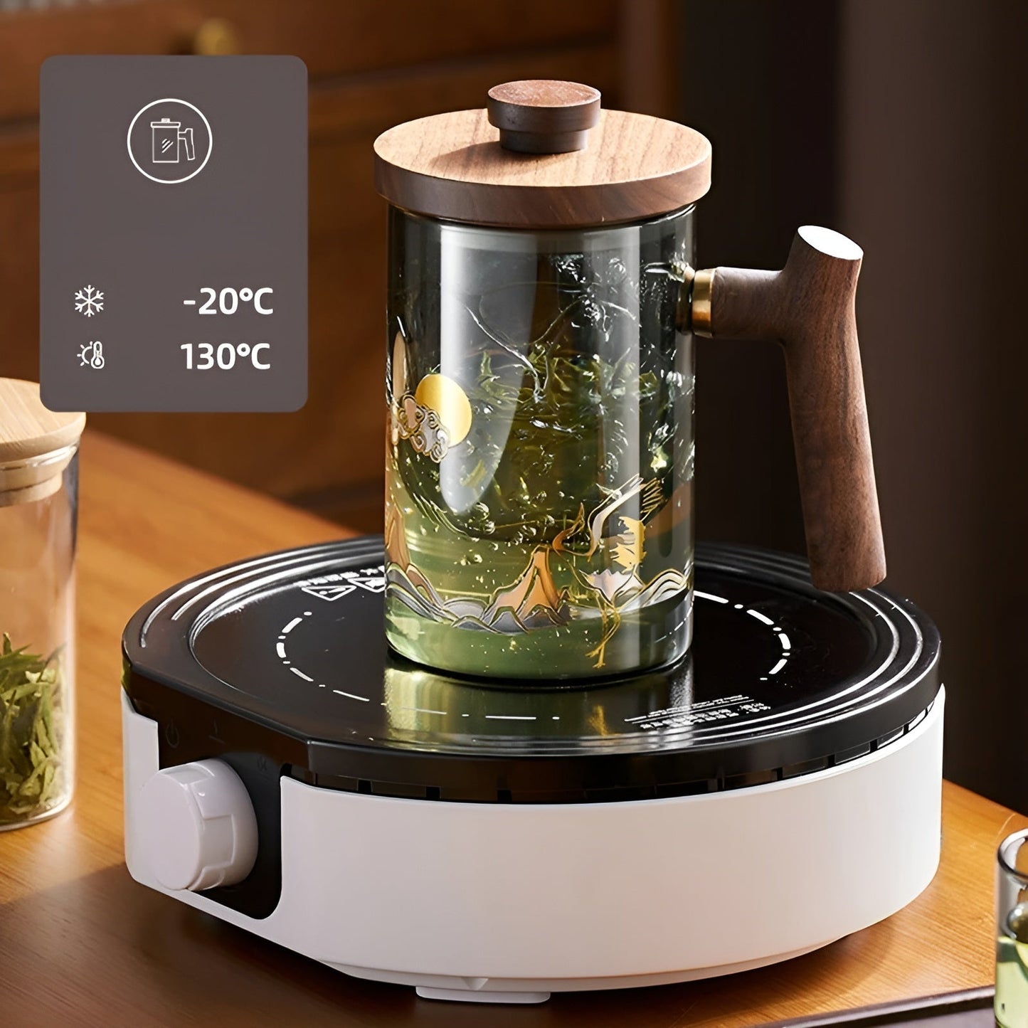Teeglas mit Holzgriff – hitzebeständig und mit Teesieb | Ideal für Zuhause