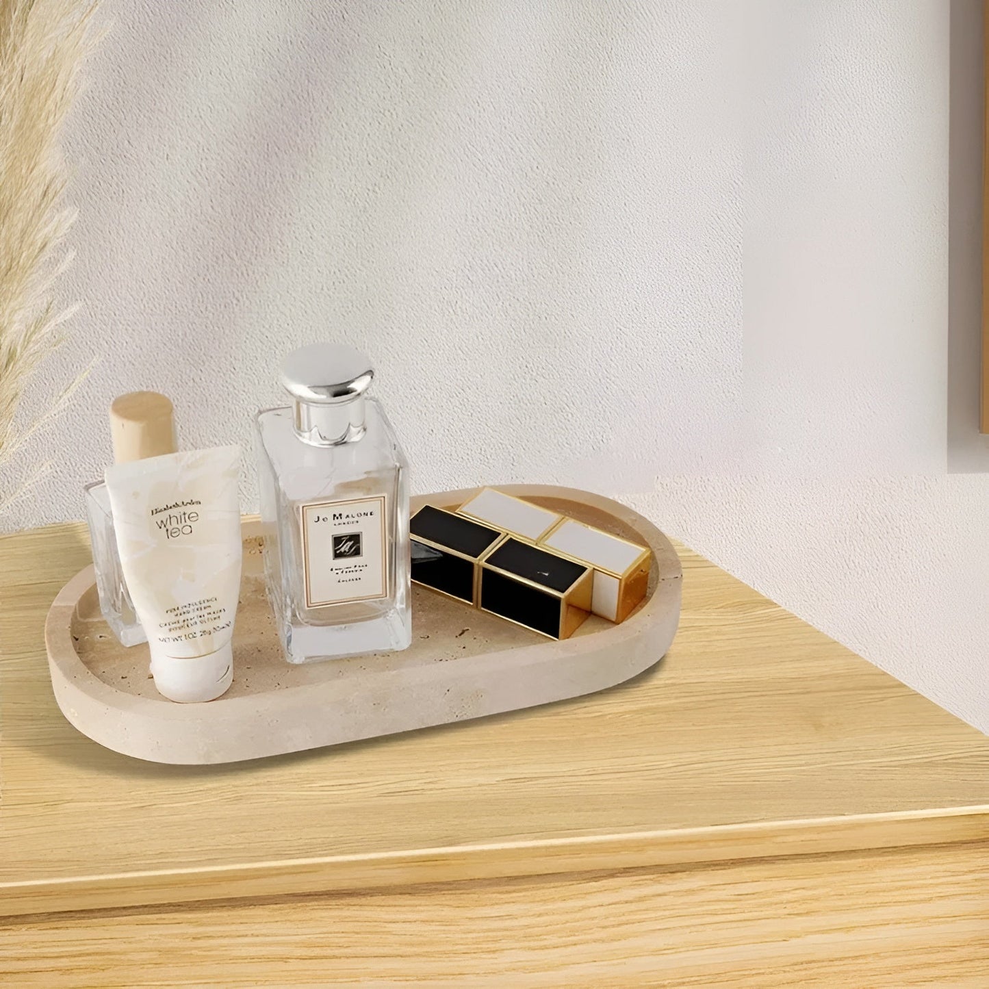 Zahnbürstenhalter aus Naturstein – mit Seifenspender und Ablage | Elegante Badaccessoires aus Travertin