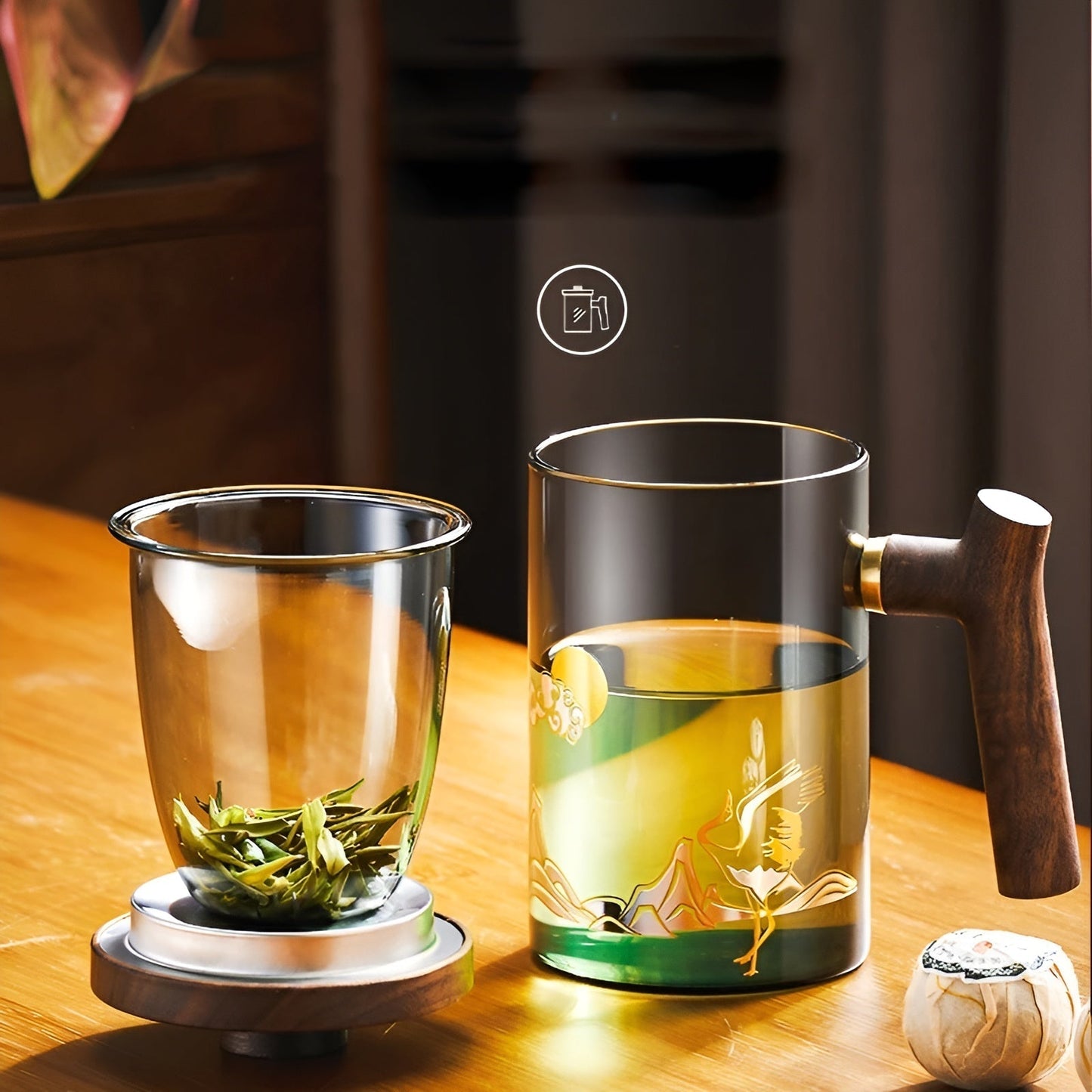 Teeglas mit Holzgriff – hitzebeständig und mit Teesieb | Ideal für Zuhause