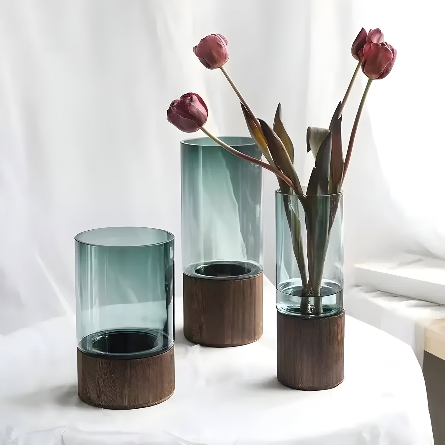 TranquilBrehnoom Vase – Europäische Hydroponik-Vase aus Holz und Glas