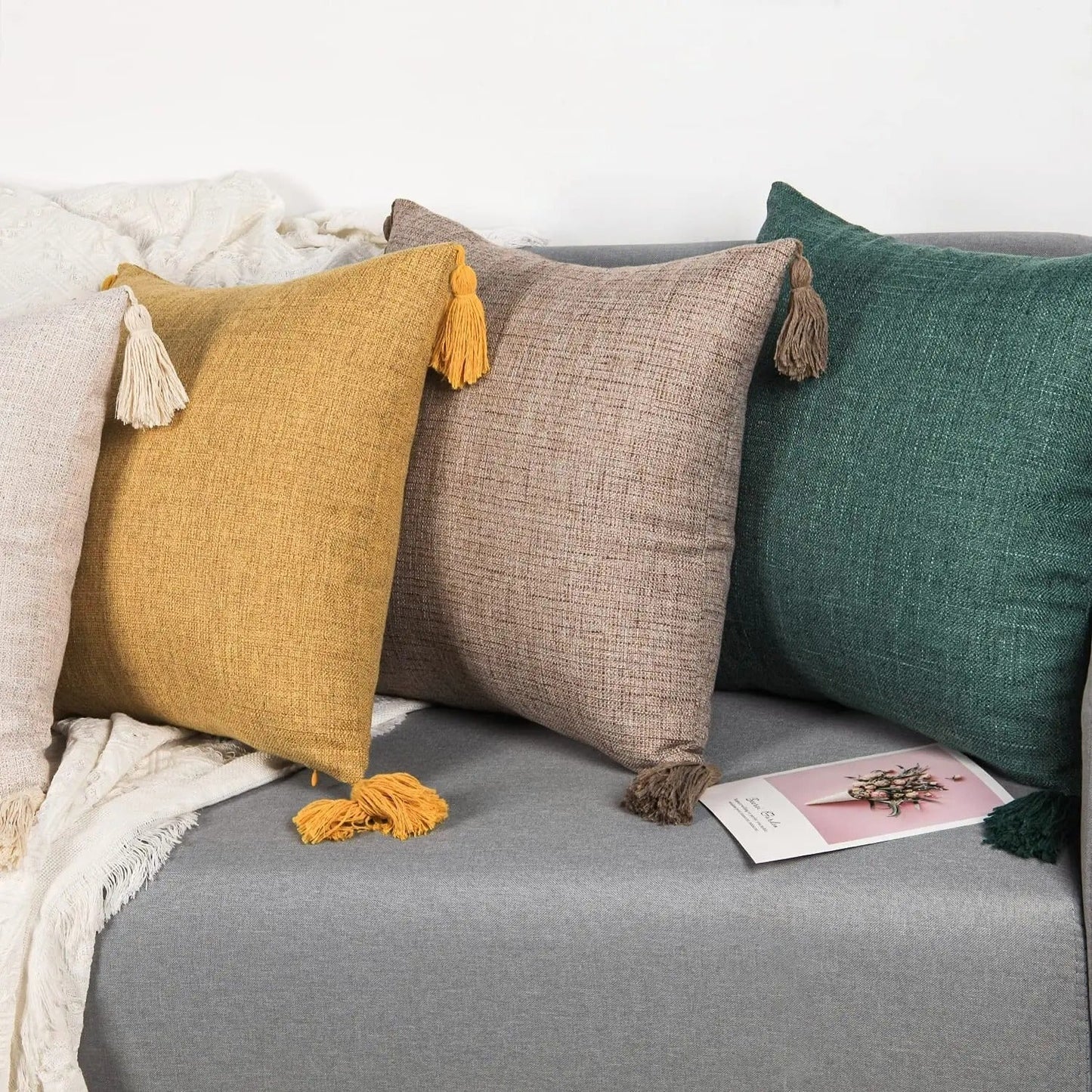 Brehn | ImperialRest Kissenbezug - Eleganter Leinenkissenbezug mit verspielten Quasten für jeden Raum