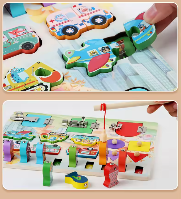 Brehn | Montessori Busy Board Puzzle – Frühe Bildung Schlüssel Schloss Spielzeug zum Entriegeln für Jungen und Mädchen