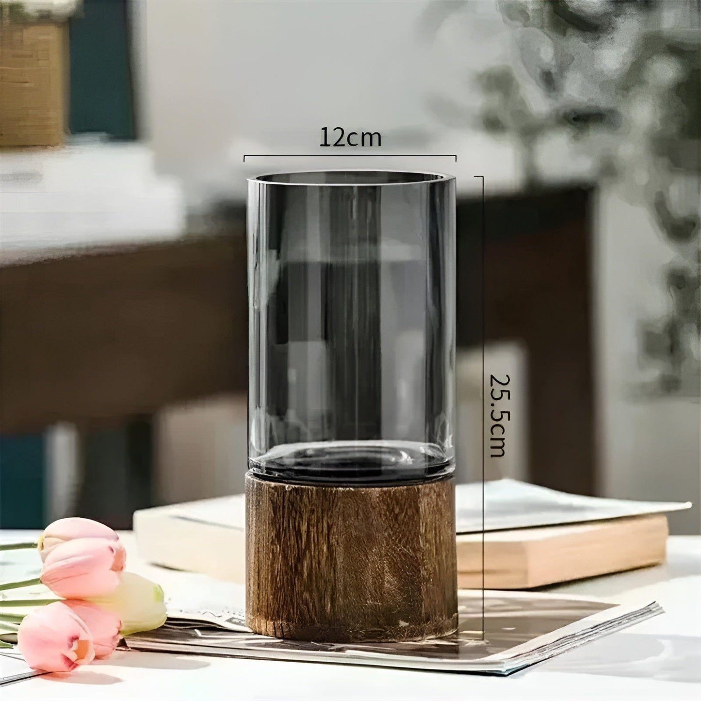 HydroGlass Vase – Europäische Vase aus Holz und transparentem Glas