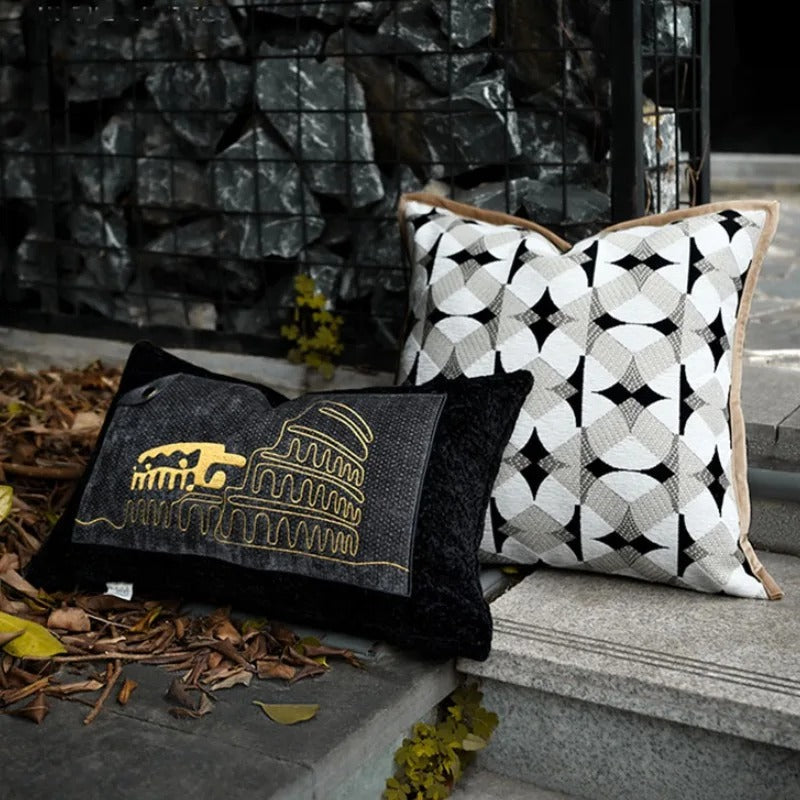 Brehn | RegalRest Sofakissenbezug - Geometrischer Kissenbezug in Schwarz und Khaki - Moderne Eleganz
