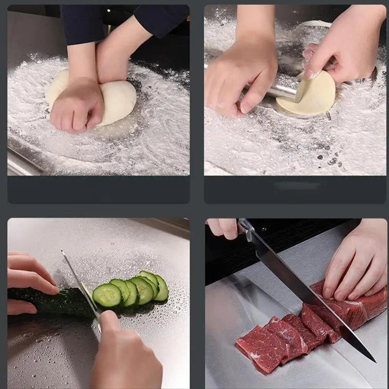 Brehn | Hochwertiges Schneidebrett aus Edelstahl mit Rand – ideal für hausgemachte Pizza, Gebäck und mehr!