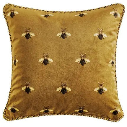 Brehn | Luxuriöse goldene Kissenhülle mit Bienenmotiv für elegante Innenräume