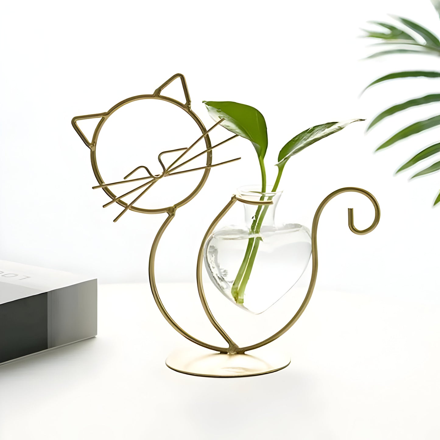AquaPurr Vase - Hydroponische Glas Herzvase mit katzenförmigem Halter | Brehn