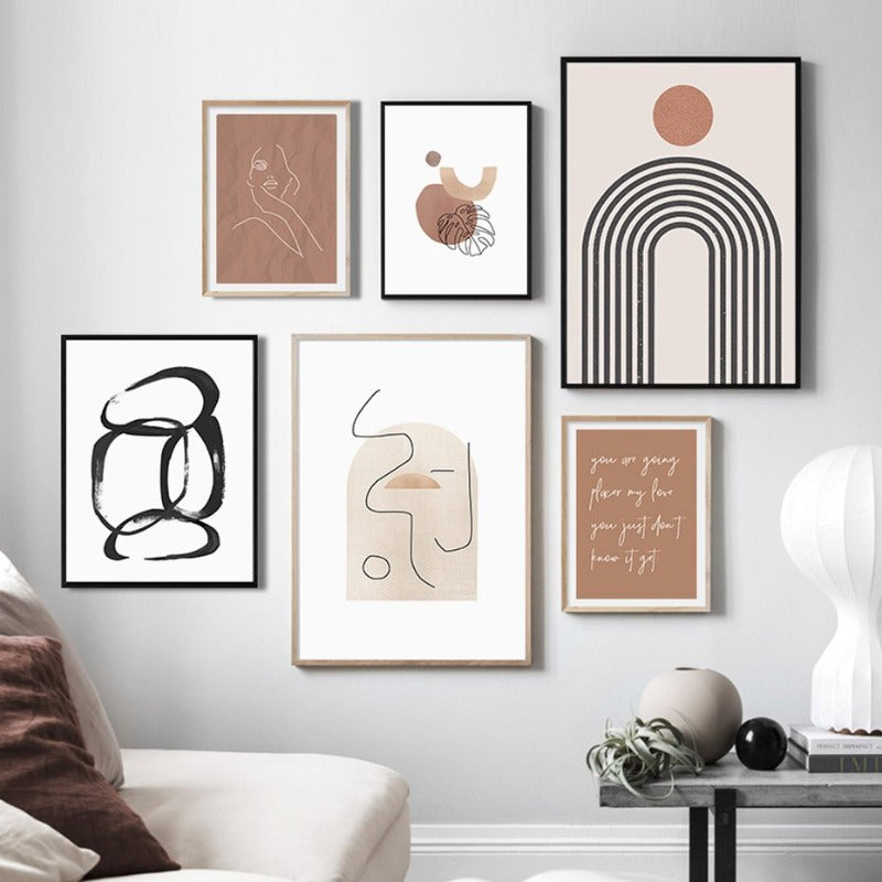 Abstract Boho Natur Beige Zeitgenössisch Regenbogen - Leinwand Wandkunst Drucken