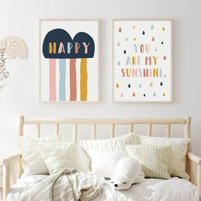 Happy Color You Are My Sunshine Kinderzimmer - Leinwand Wandkunst Druck