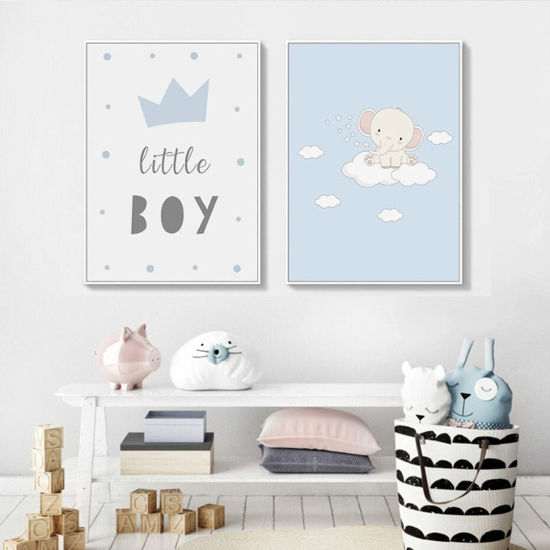 Cartoon Glücklicher kleiner Elefant Kinderzimmer - Canvas Wandkunst Druck