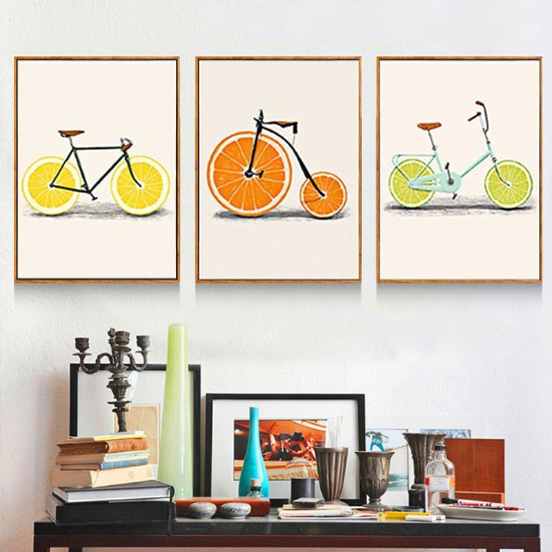 Minimalistische Mode Obst Fahrrad - Leinwand Wandkunst Druck