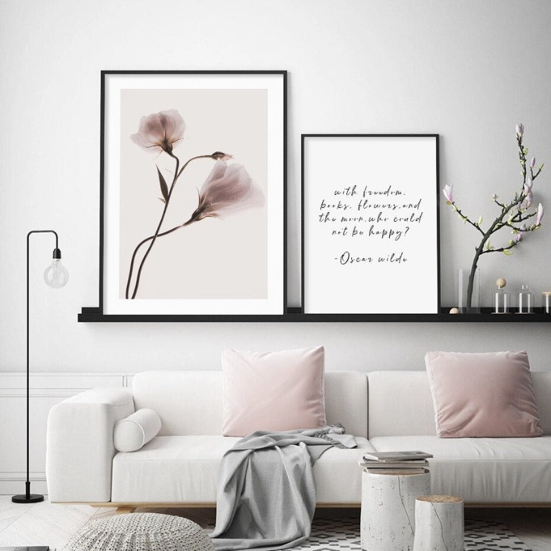 Abstract Pink Floral Silhouette Bei Dämmerung - Leinwand Wandkunst Druck