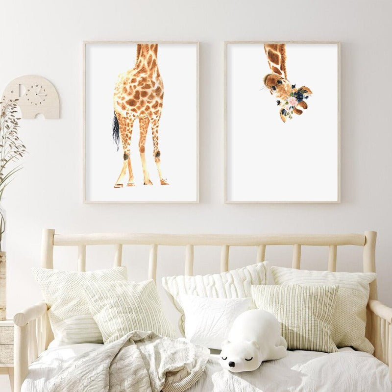 Süße Giraffe Traum Aquarell - Leinwand Wandkunst Druck