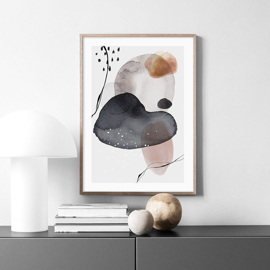 Dunkle abstrakte Aquarellkreise - Leinwand Wandkunstdruck