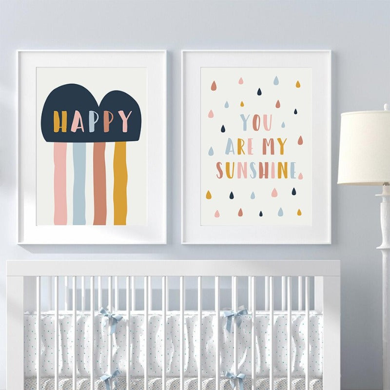 Happy Color You Are My Sunshine Kinderzimmer - Leinwand Wandkunst Druck