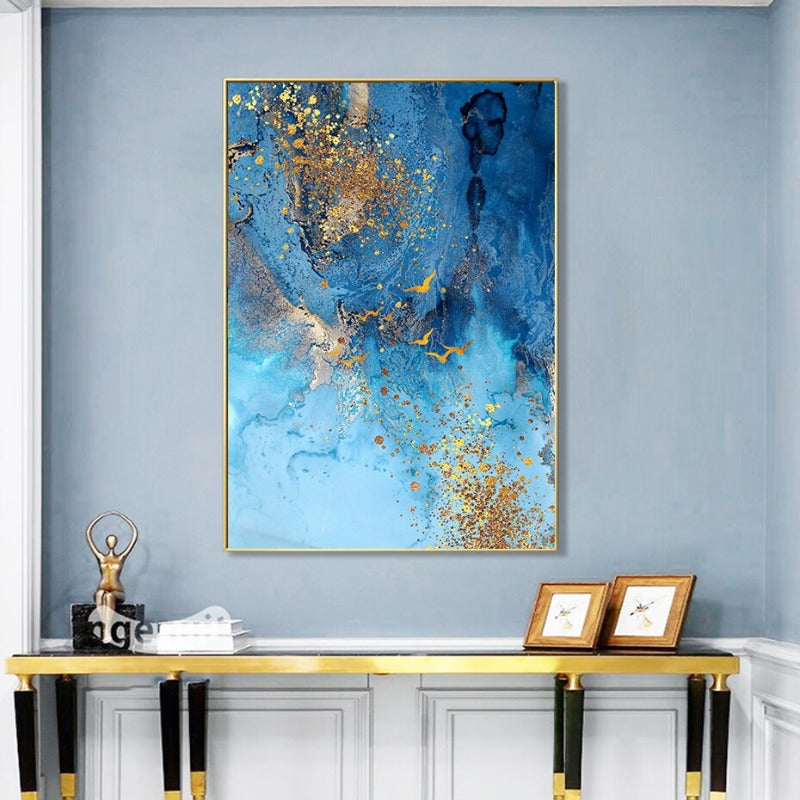 Abstrakte Goldblaue Marmortextur - Leinwand Wandkunst Druck
