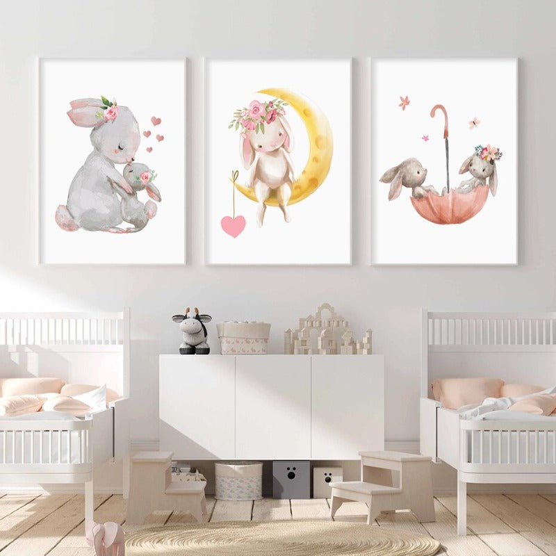 Mama und Baby-Hase niedlich - Leinwand Wandkunst Druck
